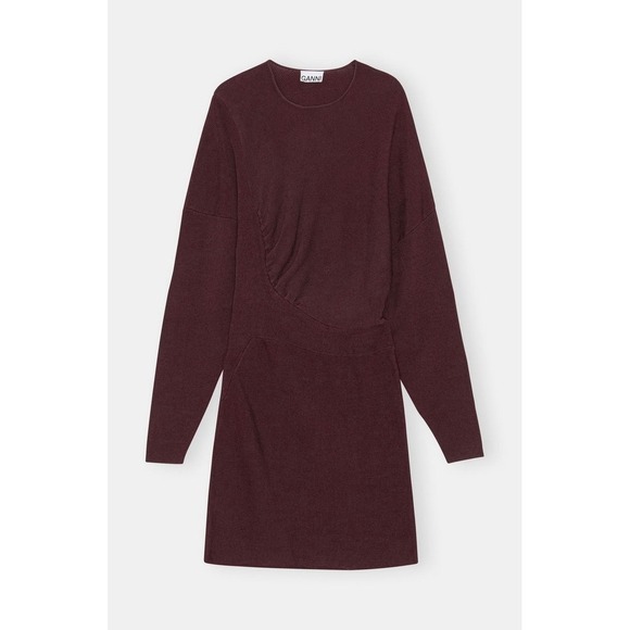 Ganni Ruched Ribbed-Knit Asymmetrical Mini Dress NWOT Size XL $445 MSRP - Picture 1 of 7